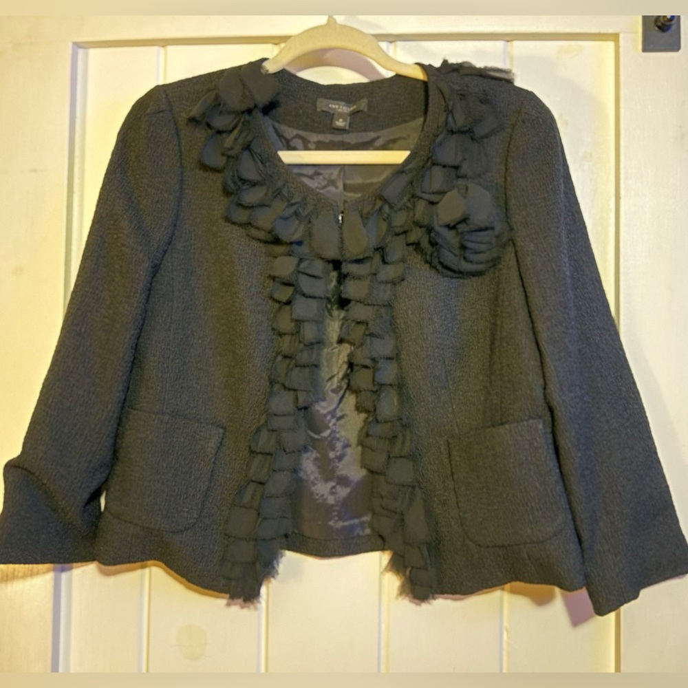 Ann Taylor Black Ruffle-Trim Blazer